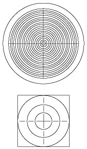 同心円レチクル：R1600　Aタイプ（点線クロスと円は交差しない）図面